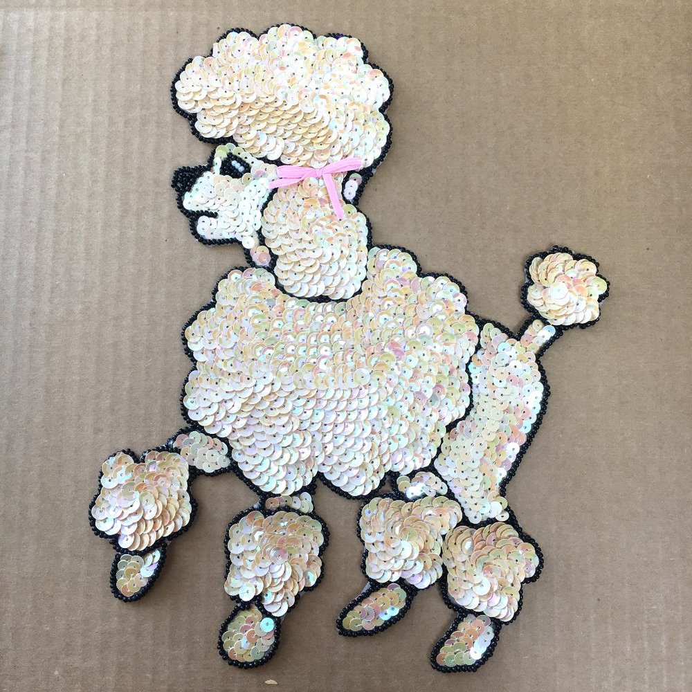50’s Sequin Champagne Poodle 9.5” x 7” Applique Vintage NOS NWOT